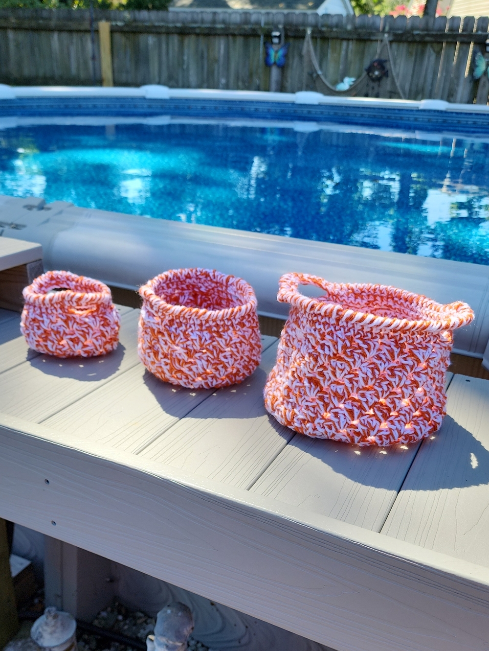 Handwoven Orange & White Kids Storage Baskets - Set of 3